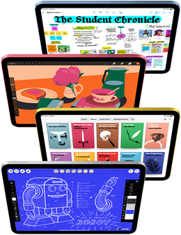 Des écrans d’iPad affichent toute une variété d’apps Apple et d’apps de l’App Store.