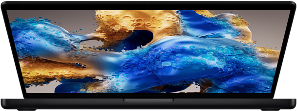 MacBook Pro entrouvert révélant un écran coloré